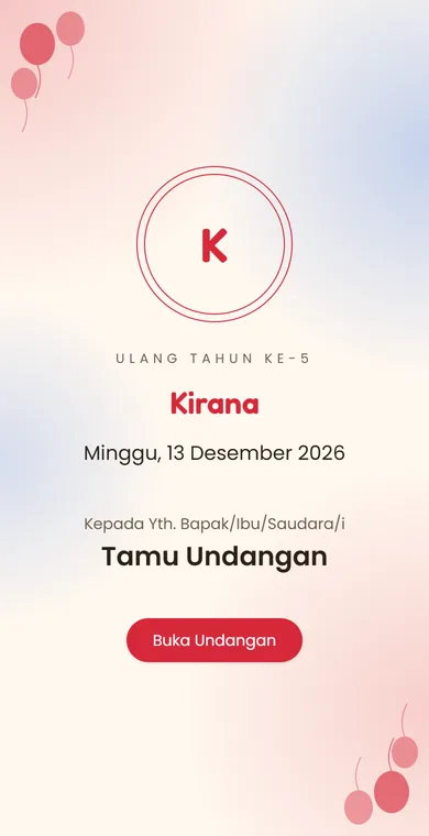 Sampul contoh undangan Ulang Tahun Kirana ke-5